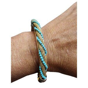 Vintage Unsigned Mesh And Beaded Wrapped Bangle Bracelet (A4763)
